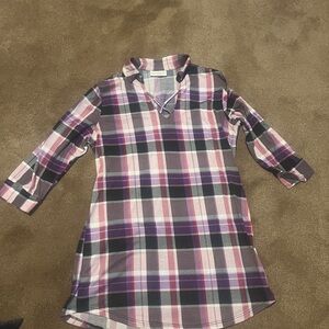 Womens Plaid Tunic nightgown sleep shirt with 3/4 Sleeves Sz med